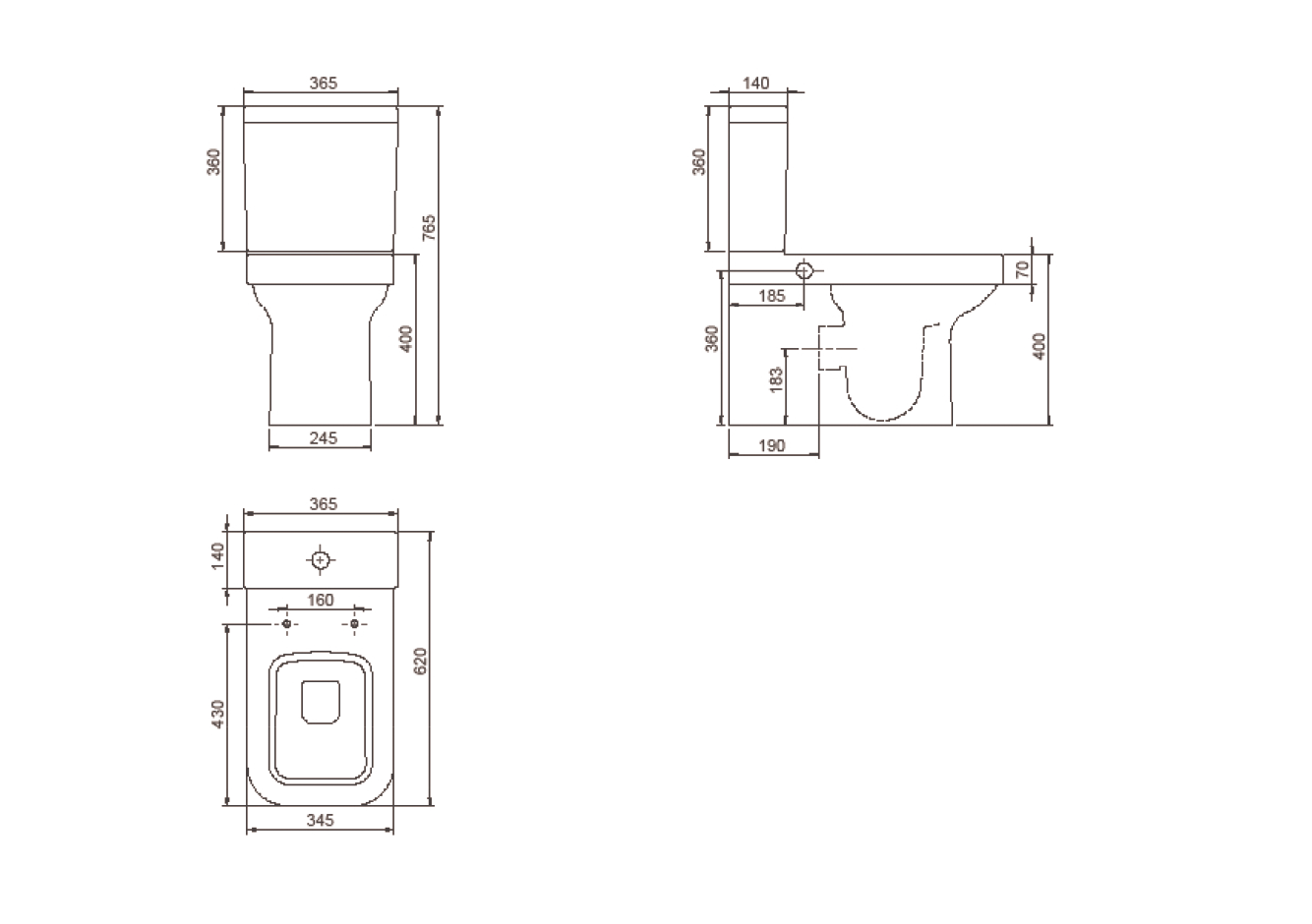 Noura Open Back Close Coupled  Hot & Cold Mixer Bidet Wall Hung Toilet