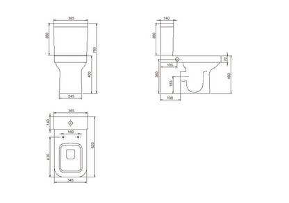 Noura Open Back Close Coupled  Hot & Cold Mixer Bidet Wall Hung Toilet