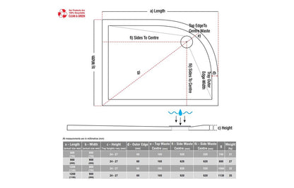 25mm Anti-Slip Ultra-Slim Quadrant Tray & Waste