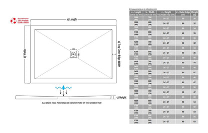 25mm Ultra-Slim Rectangular Tray & Waste
