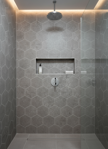 Shower Wall Panel  1000 Tiled Grey Concrete
