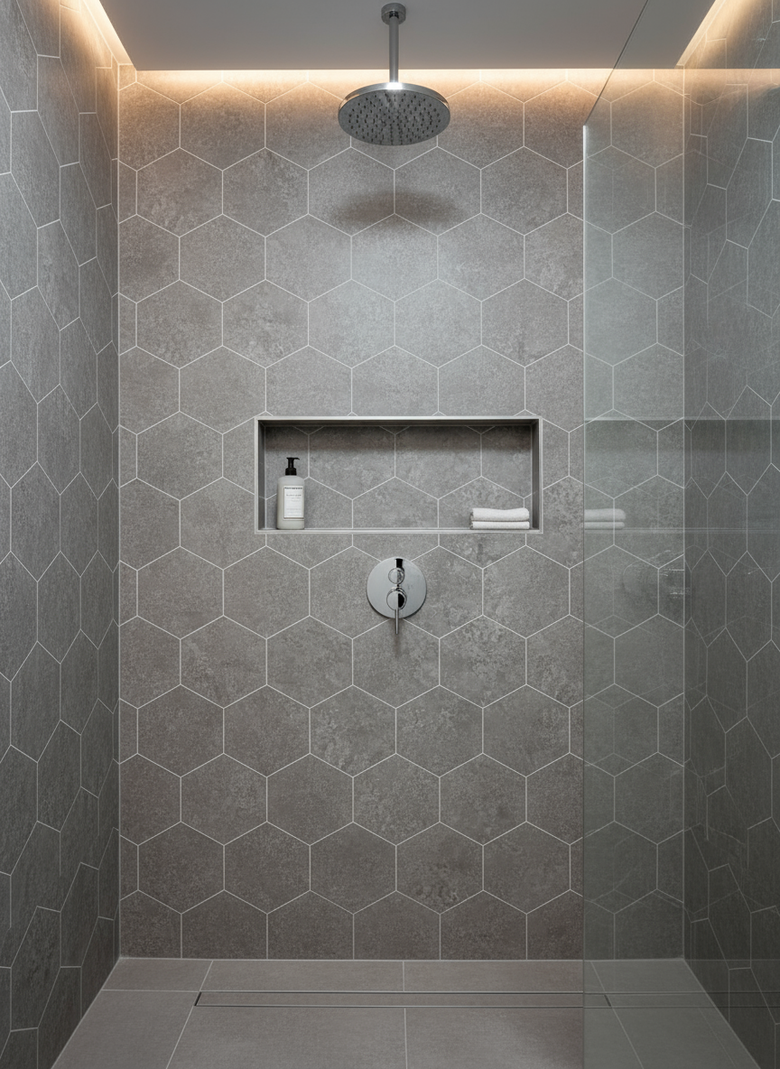 Shower Wall Panel  1000 Tiled Grey Concrete