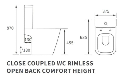 Tilia Rimless Close Coupled Open Back Comfort Height WC & Soft Close Seat
