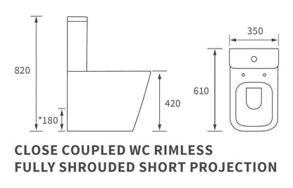 Tilia Rimless Close Coupled Fully Shrouded Short Projection WC & Soft Close Seat