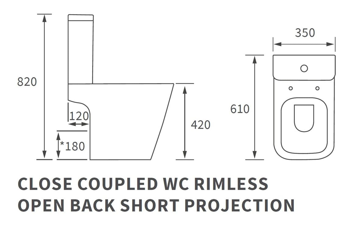 Tilia Rimless Close Coupled Open Back Short Projection WC & Soft Close Seat