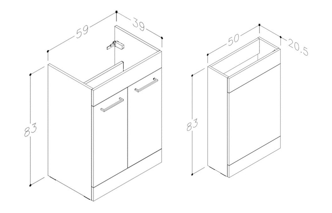 VINOS 1100mm Floor Standing L-Shape Pack & Basin - Anthracite Gloss
