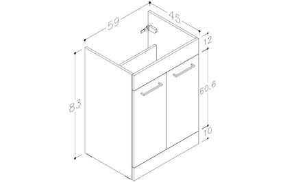 Volta 610mm Floor Standing 2 Door Basin Unit & Basin - Grey Gloss