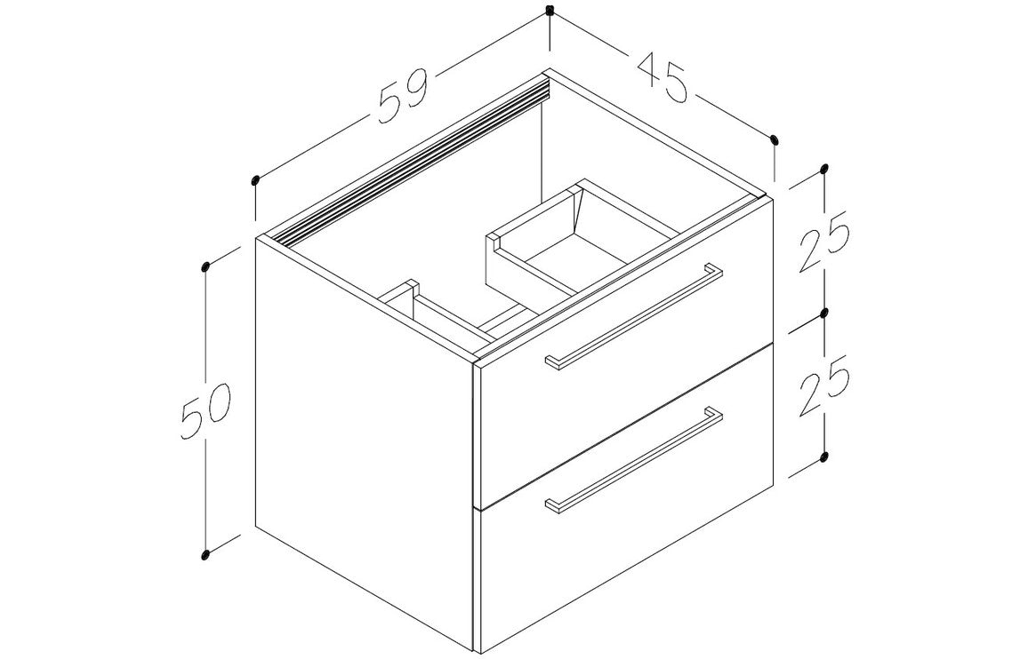 Volta 590mm Wall Hung 2 Drawer Basin Unit (No Top) - Anthracite Gloss
