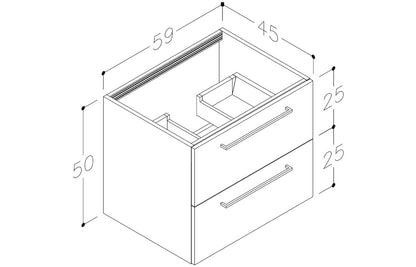 Volta 1180mm Wall Hung 2 Drawer Basin Unit Run (No Top) - White Gloss