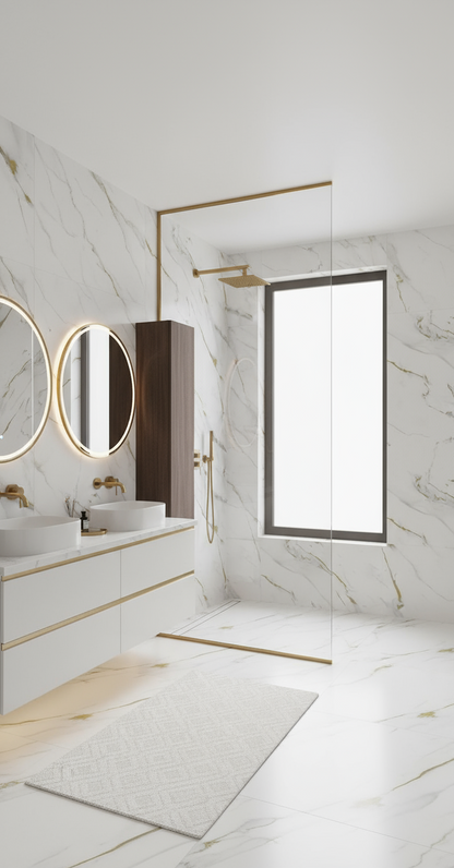 Shower Wall Panel  1200 Carrara Marble  Gold Gloss