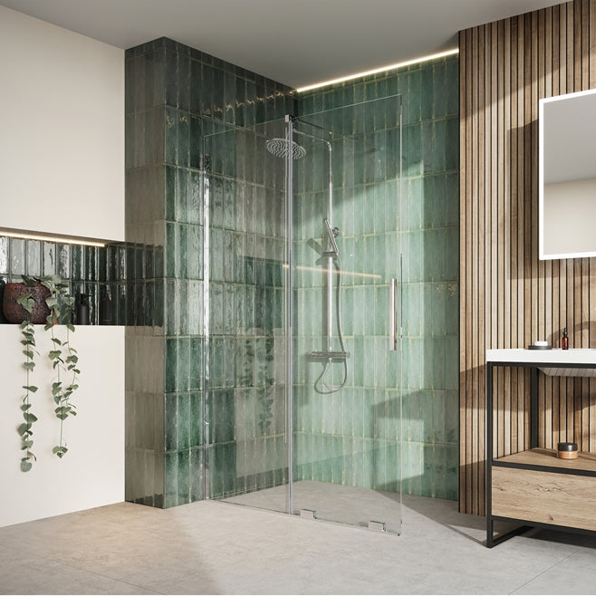 Monolux 8mm Easy Clean 2m Tall Sliding or Wetroom Shower Door & Optional Side Panel - Chrome
