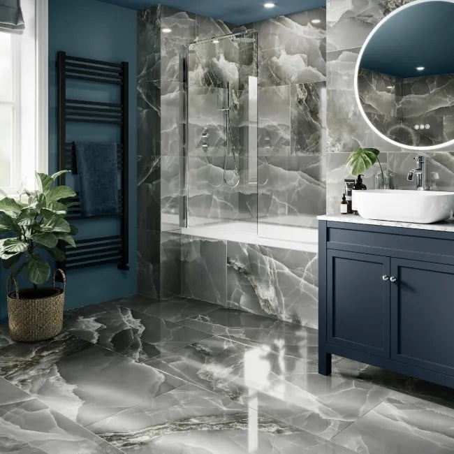 Onyx Marble Effect Turquoise Green Polished Porcelain Wall and Floor Tile